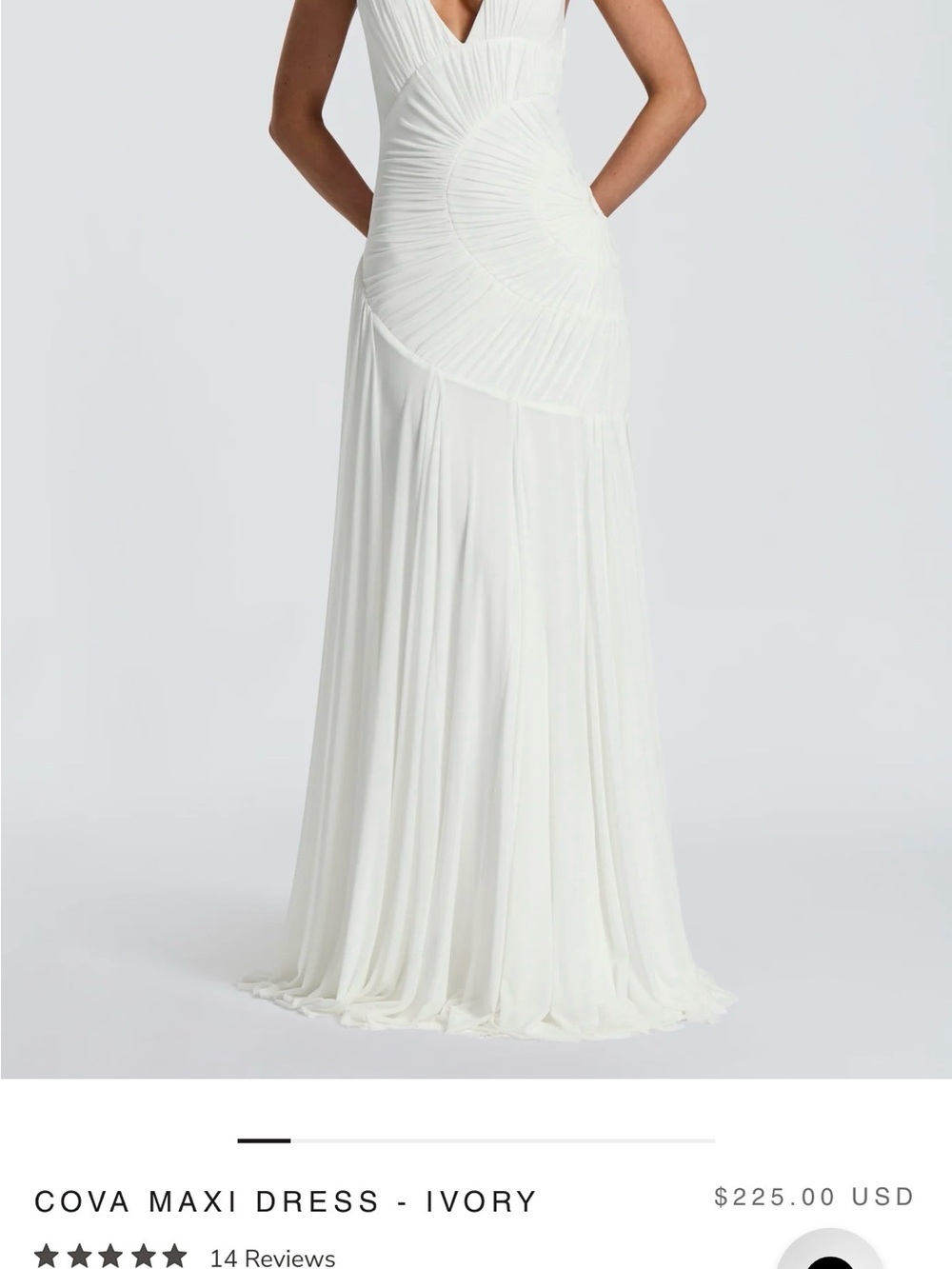 Ivory Ruched V‑Neck Maxi Dress
